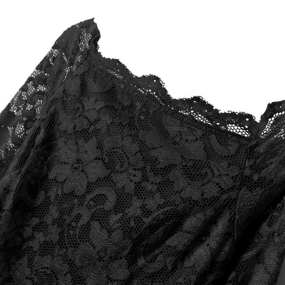 Women's Lace See Through Bodycon Mini Dress Black - Picture 3 of 12